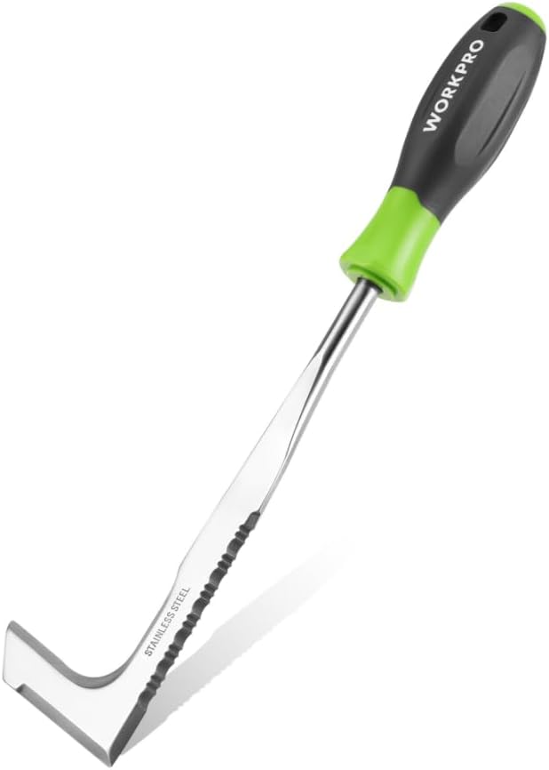 WORKPRO Crack Weeder, 12" Stainless Steel Crevice Weeding Tool with Soft Handle, L-Shaped Side-Walk Weed Puller Spatula, for Garden Lawn Yard Patio Terrace Paving Moss Garden Tool