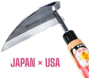 HONEN Japanese Nejiri Kama Weeding Sickle, Thin Composite Steel Blade for Sharp Precision Weeding in Tight Spaces, Wood Handle, Made in Japan