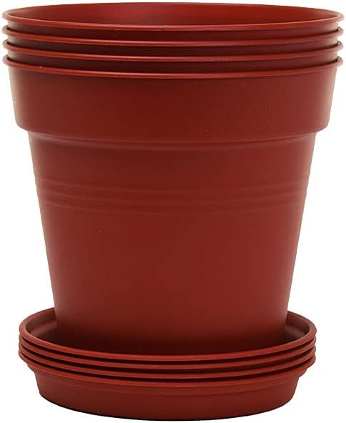 Mintra Home Garden Pots 4pk - Flowers, Herbs, Plants, Indoor, Outdoor, Colorful, Wholesale, Bulk (Burgundy, 13cm Diameter (5in))