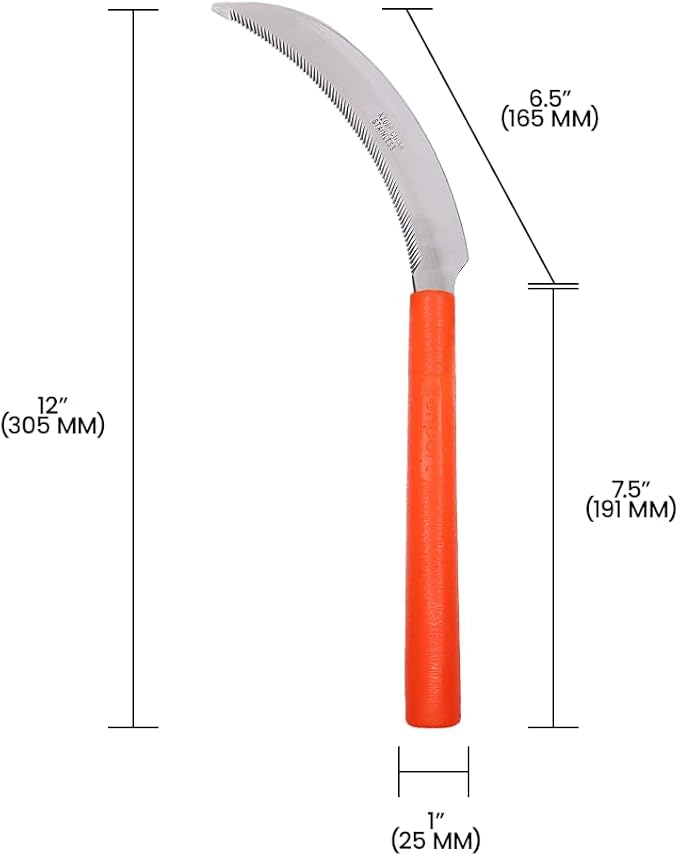 Zenport K208P Harvest Sickle with Plastic Handle, Light Serration, 6.5-Inch Stainless Steel Blade , Orange