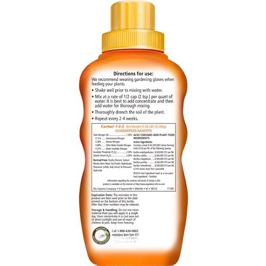 Organics Liquid Plant Food for Cactus & Succulents, Indoor Plant Fertilizer Concentrate, 8 oz, 1 Pack