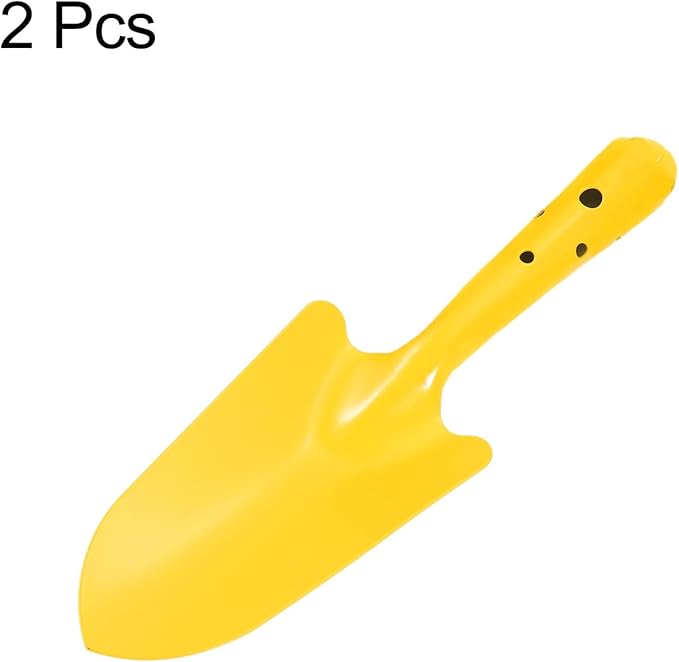 HARFINGTON 2pcs Mini Colorful Metal Hand Shovel 11" x 3" Digging Trowel Set Transplanting Garden Tools for Flower Soil Digging Planting Weeding Transplanting Garden, Yellow