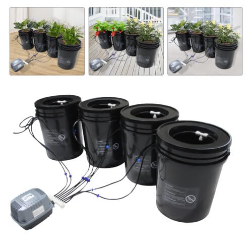 Hydroponics Grow System, 4Pcs 5-Gallon Hydroponic Bucket Kit with Water Pump, Deep Water Recirculating Culture Drip Irrigation System for Vegetables (4 Bucket + Drip Kit)