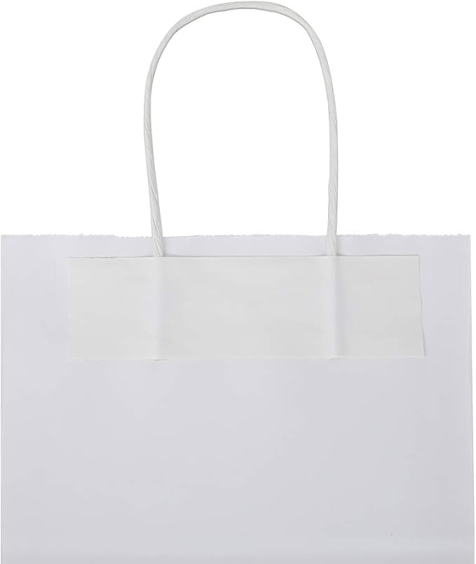 bagmad 100 Pack Sturdy Medium White Kraft Paper Bags with Handles Bulk, Thicken Gift Bags 8x4.75x10 Inch, Craft Grocery Shopping Retail Party Favors Wedding Business Sacks (White, 100pcs)