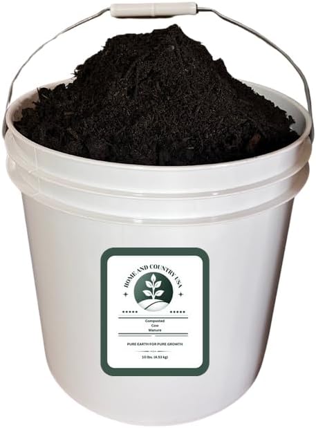 Home & Country USA Organic Composted Cow Manure - 10 lb Pail for Gardening & Soil Enrichment