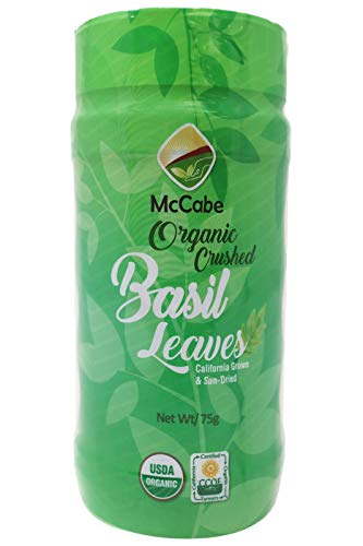 McCabe Organic Sun-Dried Crushed Basil Leaves - Dried Basil Leaves | Rich with Fiber & Minerals | USDA and CCOF Certified | Product of USA | 75g