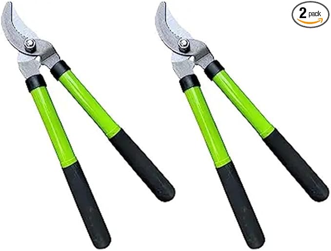 GARDEN GURU Bypass Loppers Tree Trimmer Clipper -Compact 15-inch High Carbon Steel Blade Gardening Loppers Pruning Shear Comfort Grip Handles Heavy Duty Branch Cutter Thick Branches w Ease (2 Pack)