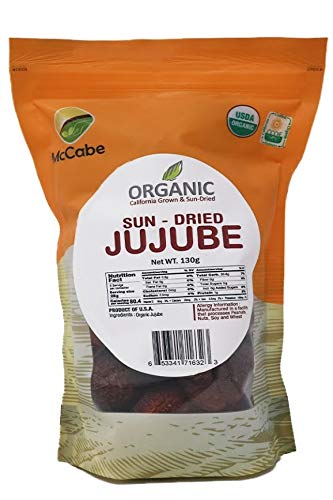 McCabe Organic Sun-Dried Jujube - Dried Jujube Fruits Tea USES only no sugar, no machine dried, Rich with Vitamin D & Minerals | USDA and CCOF Certified | Product of USA | 130g (Pack of 3) | No Steamed | No Sugar Added | Very hard ball for boiling or f...