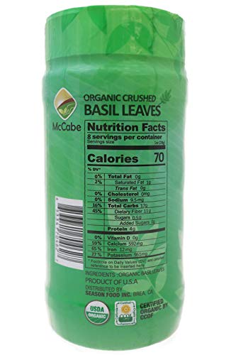McCabe Organic Sun-Dried Crushed Basil Leaves, 75g (0.16lbs) (2 Packs), USDA Certified Organic, CCOF Organic Certified (California Certified Organic Farmers), Product of USA