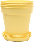 Mintra Home Garden Pots 4pk - Flowers, Herbs, Plants, Indoor, Outdoor, Colorful, Wholesale, Bulk (Yellow, 13cm Diameter (5in))