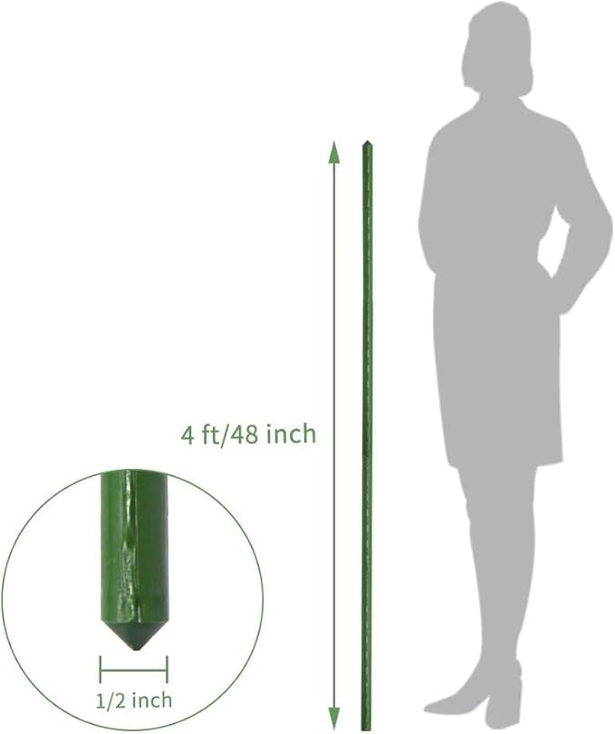 Growsun 4ft Tomato Stakes Garden Stakes Plant Cage Supports Tomato Trellis Climbing Metal w/Plastic Coated, Pack of 50