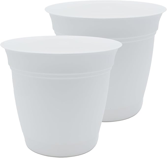 The HC Companies 12 Inch Eclipse Round Planter Pots with Drainage Holes & Attached Saucer, Lightweight UV-Resistant Plastic Indoor & Outdoor Planters, 2-Pack Flower Pots for Garden & Home Decor, White
