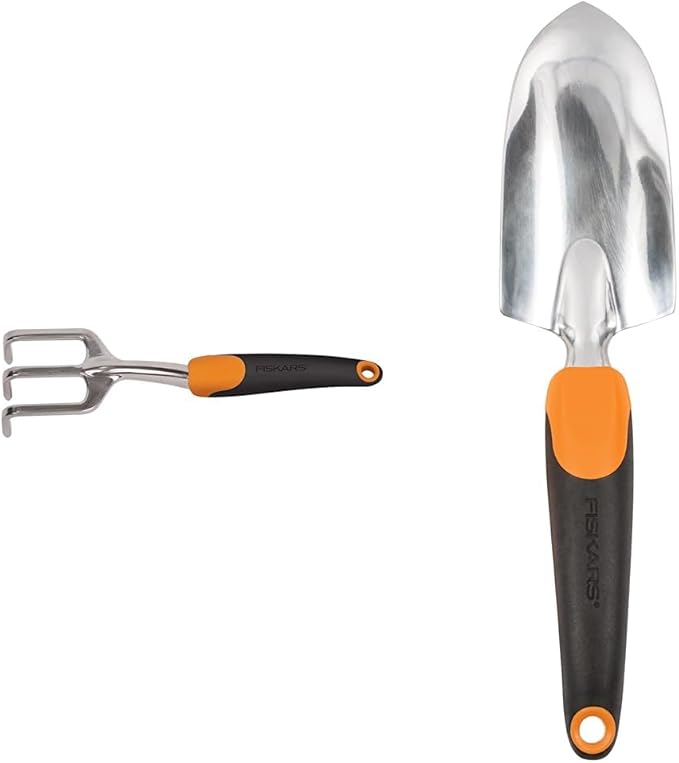 Fiskars 384240-1001 384240-1007 Cultivator, Multicolor & Ergo Gardening Hand Trowel - Ergonomic Handle Design with Hang Hole - Heavy Duty Garden Tool for Digging, Garden Edging, and Weed Removal