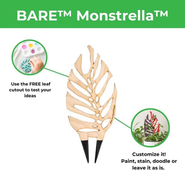 Treleaf Bare™ Bundle – Monstrella + Palmella - Set of 2 Wooden Plant Trellises for Indoor Climbing Houseplants – 12” Tall Customizable Leaf-Shaped Plant Supports