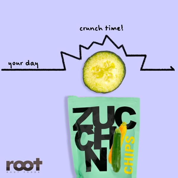Root Foods Zucchini Chips, Natural Veggie Snack, Non-GMO Vegetable Crisps, Good for Adults, Kids, Vegan, Gluten Free, Halal, Kosher 6 pack
