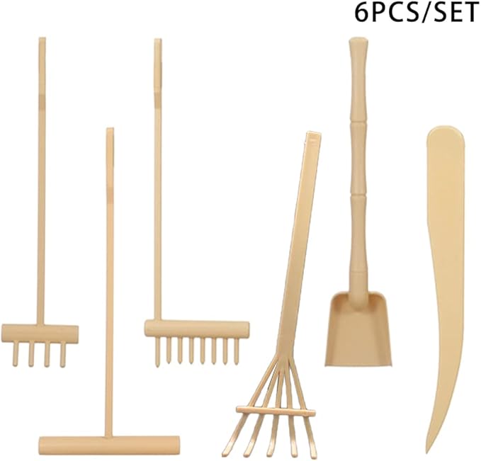 Pilarmuture 6pcs Mini Zen Garden Rake Tool,DIY Sand Zen Garden Tools for Office,Tasteful and Elegant Zen Garden Tools,Meditation Rock Sand Garden Accessories(Beige)