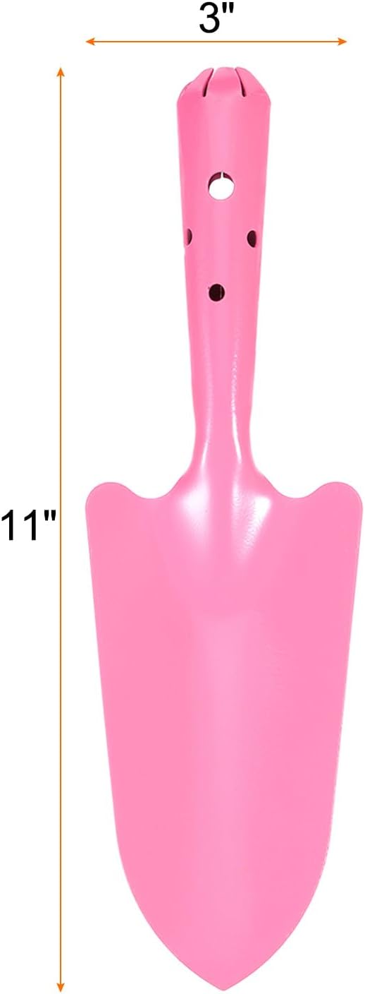 HARFINGTON 2pcs Mini Colorful Metal Hand Shovel 11" x 3" Digging Trowel Set Transplanting Garden Tools for Flower Soil Digging Planting Weeding Transplanting Garden, Pink