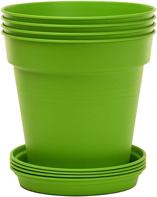 Mintra Home Garden Pots 4pk - Flowers, Herbs, Plants, Indoor, Outdoor, Colorful, Wholesale, Bulk (Light Green, 15cm Diameter (5.9in))