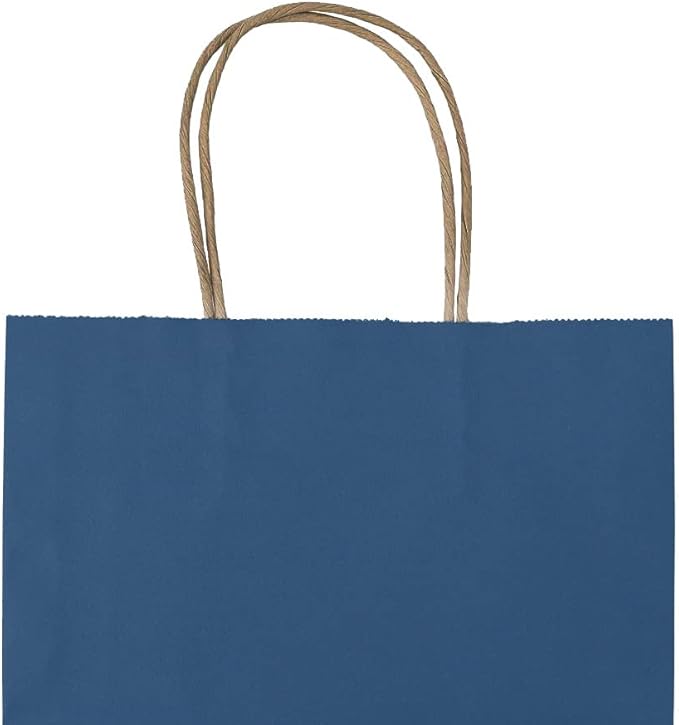 bagmad 100 Pack 8x4.75x10 Inch Medium Blue Gift Paper Bags with Handles Bulk, Kraft Bags, Craft Grocery Shopping Retail Party Favors Wedding Business Sacks (Blue, 100pcs)