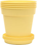 Mintra Home Garden Pots 4pk - Flowers, Herbs, Plants, Indoor, Outdoor, Colorful, Wholesale, Bulk (Yellow, 15cm Diameter (5.9in))