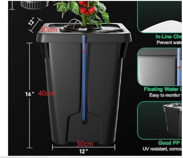 Hydroponics Growing Buckets, 1PCS Deep Water Culture Bucket System 7 Gallon Recirculating Drip Garden System with Air Pump & Clay Pebbles for Greenhouse, Garden, Balcony (1 PCS)