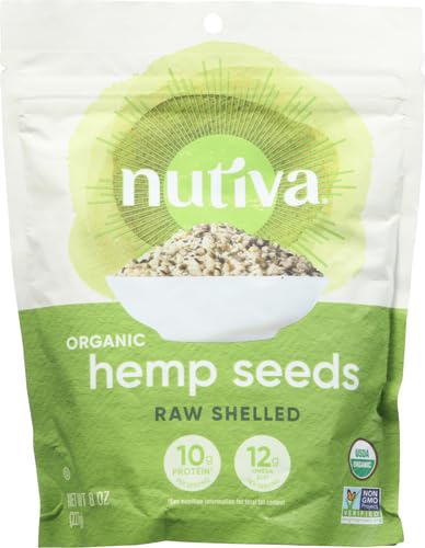 Nutiva Organic Raw Shelled Hemp Seed, USDA, Non-GMO, Non-BPA, Whole 30 Approved, Vegan, Gluten-Free & Keto, 10g Protein and 12g Omegas per Serving for Salads, Smoothies & More, Nutty flavor, 8 Ounce