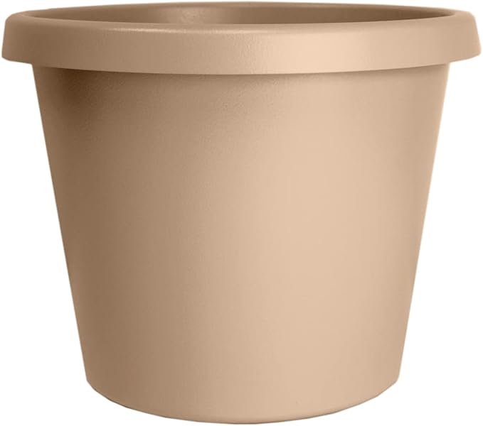 The HC Companies Prima Round Plastic Plant Pot w/Rolled Rim - Lightweight & UV Resistant Flower Pot for Herbs & More - Outdoor & Indoor Plant Pots w/Drainage (12 inch, Sandstone, Pack of 1)