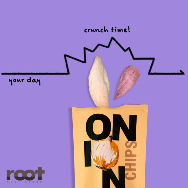 Root Foods Onion Chips, Natural Veggie Snack, Non-GMO Vegetable Crisps, Good for Adults, Kids, Vegan, Gluten Free, Kosher, Halal 6 pack