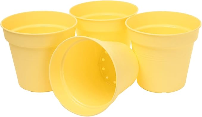 Mintra Home Garden Pots 4pk - Flowers, Herbs, Plants, Indoor, Outdoor, Colorful, Wholesale, Bulk (Yellow, 13cm Diameter (5in))