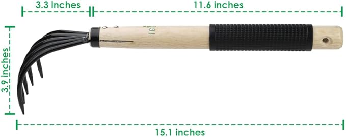 Garden Rake with Ergonomic Wooden Handle for Firm Grip, Military Grade Steel Hand Garden Tool Wood Japanese Ninja Claw Rake for Perfect Pulverized and Aerated Soil, Gardening Weeding