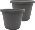 The HC Companies 11.5 Inch Classic Round Planter Pots with Drainage, Rolled Rim Plastic Planters for Indoor & Outdoor Plants, 2-Pack Decorative Flower Pots for Garden, Office & Home Decor, Warm Gray