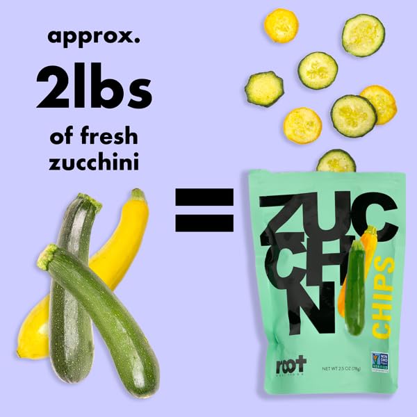 Root Foods Zucchini Chips, Natural Veggie Snack, Non-GMO Vegetable Crisps, Good for Adults, Kids, Vegan, Gluten Free, Halal, Kosher 6 pack