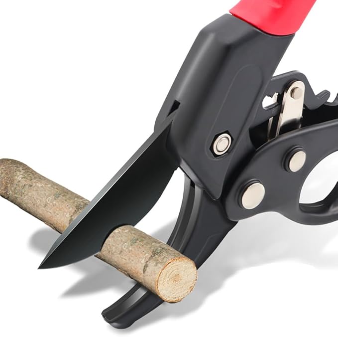 Professional Garden Clippers Ratchet Pruning Shears Gardening Scissors,Weak Hands & Arthritis,Work 3 Times Easier,for Cutting Rose, Flower, Hedge, Stem,Black&Red