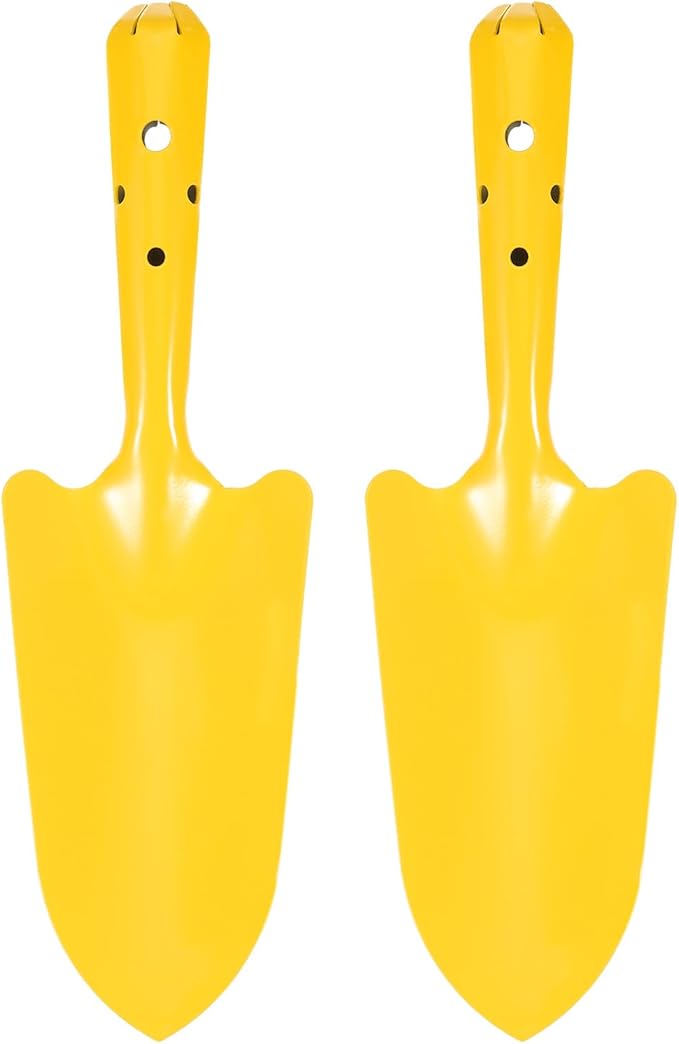 HARFINGTON 2pcs Mini Colorful Metal Hand Shovel 11" x 3" Digging Trowel Set Transplanting Garden Tools for Flower Soil Digging Planting Weeding Transplanting Garden, Yellow