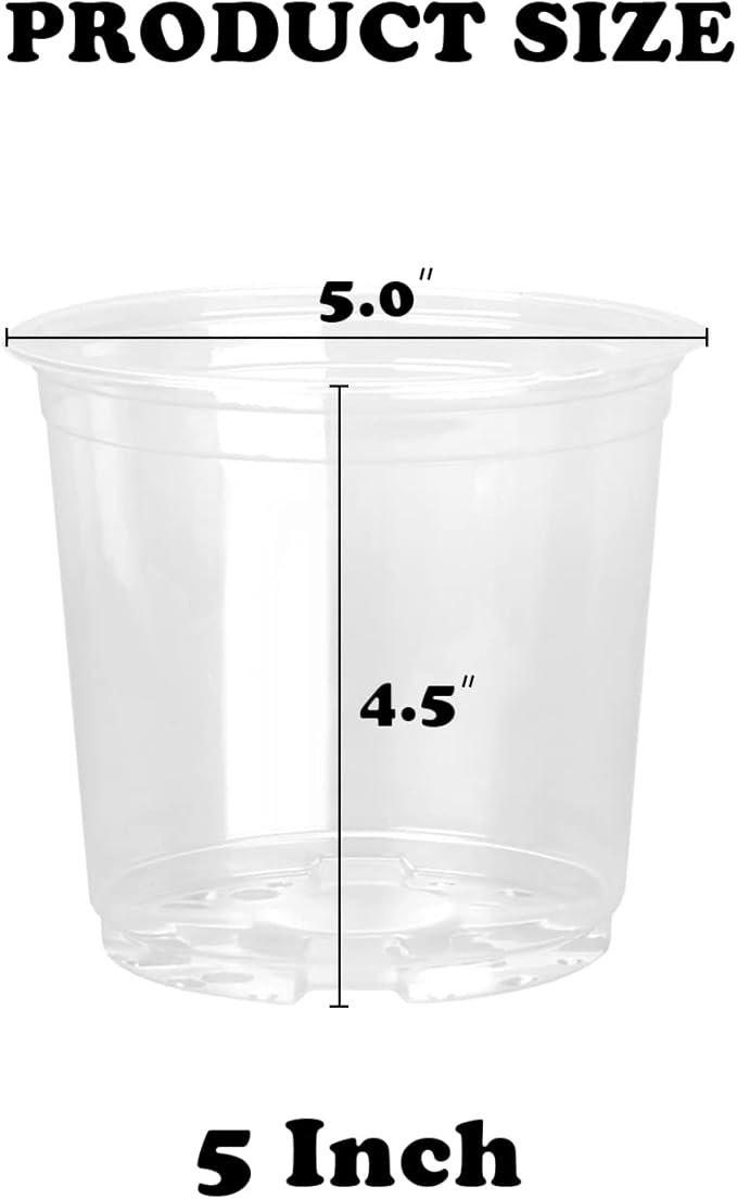 RAOOKIF 25 Pack 5 Inch Clear Nursery Pots with Drainage Holes, Flexible Plastic Nursery Pots for Plants, Durable Garden Flower Pot, Seed Starter Pots