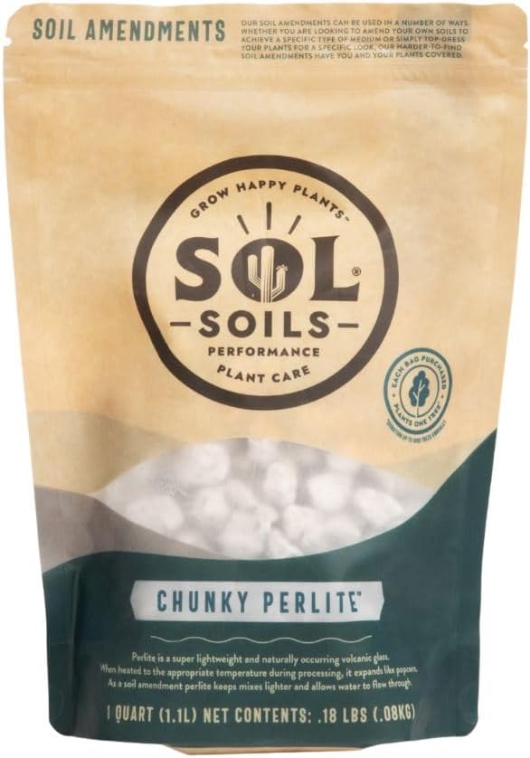 Sol Soils Chunky Perlite for Plants - Lightweight, All-Natural Volcanic Glass Soil Amendment to Improve Drainage & Aeration – 1 Quart
