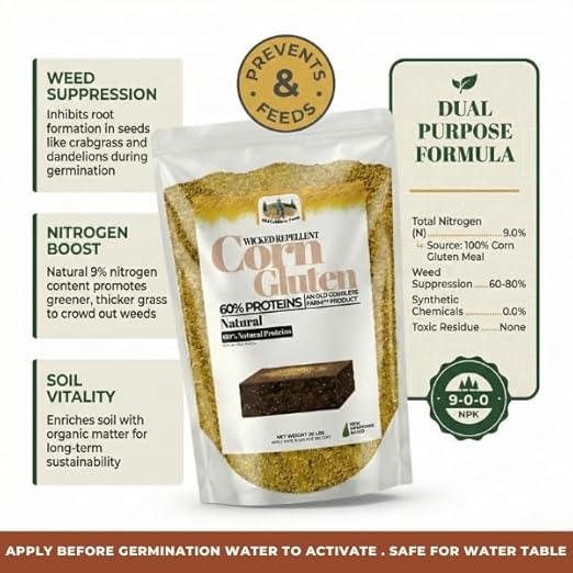 Old Cobblers Farm™ Wicked Repellent Corn Gluten - Lawn Care for Healthy Grass,Pre-emergant, Ground-Breaking Formula with Pure Corn Gluten (5/10/15/20 lbs) (5 lbs)