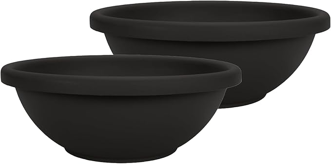 The HC Companies 15.5 Inch Shallow Garden Bowl Plant Pot with Drainage, Lightweight UV-Resistant Plastic Planters for Succulents, Herbs & More, 2-Pack Planters for Indoor Outdoor Home Decor, Black