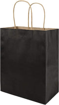 bagmad 100 Pack Medium 8x4.75x10 Inch Black Kraft Paper Bags with Handles Bulk, Gift Bags, Craft Grocery Shopping Retail Party Favors Wedding Business Sacks (Black, 100pcs)