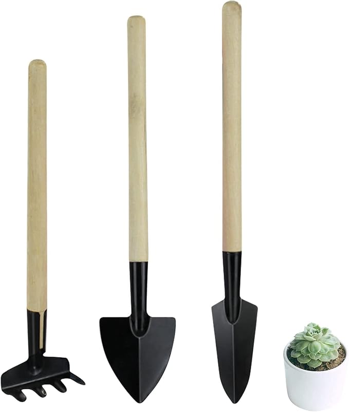 Wishlotus Mini Gardening Tools, 3Pcs Flower Hand Tools with Non-Slip Handles, Portable Tools Set for Indoor Gardening, Succulents, Bonsai, Gift for Wife and Mother（Thin）