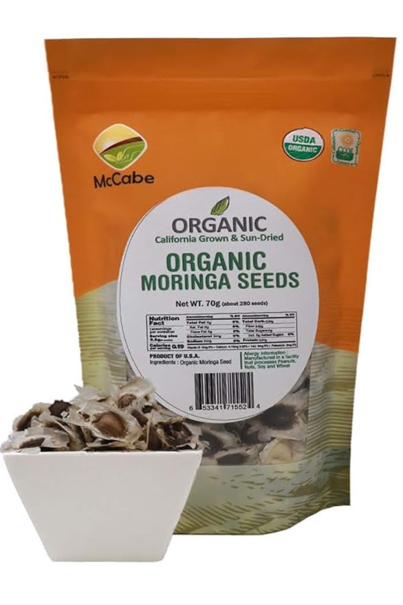 McCabe Organic Sun-Dried Moringa Seeds - Moringa Seeds | Rich with Fiber & Minerals | USDA and CCOF Certified | Product of USA | 70g