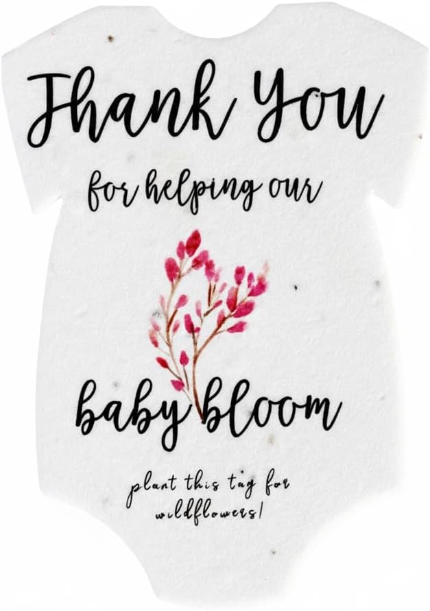 Seed Bloom Onesie Seed Paper – 15 Pink Shower Favors for Guests with Wildflower Seeds, Writable & Plantable, Shower Favor Gifts for Guest