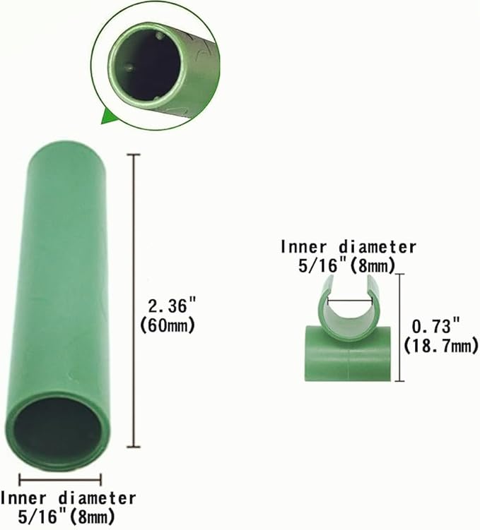 Plant Stake Connectors,50Pcs Garden Trellis Support Connector Tubes and Fixed Cross Buckle Clips for 8mm Coated Steel Plant Stakes