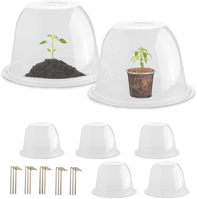 10" D × 6.7" H Plant Protectors from Animals, Garden Cloches for Seedlings Nursery Pots, Durable Humidity Domes with Ventilation Holes, Clear Plant Covers, Mini Greenhouse for Plants 5-Pack