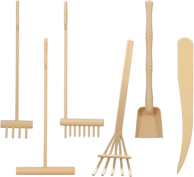Pilarmuture 6pcs Mini Zen Garden Rake Tool,DIY Sand Zen Garden Tools for Office,Tasteful and Elegant Zen Garden Tools,Meditation Rock Sand Garden Accessories(Beige)