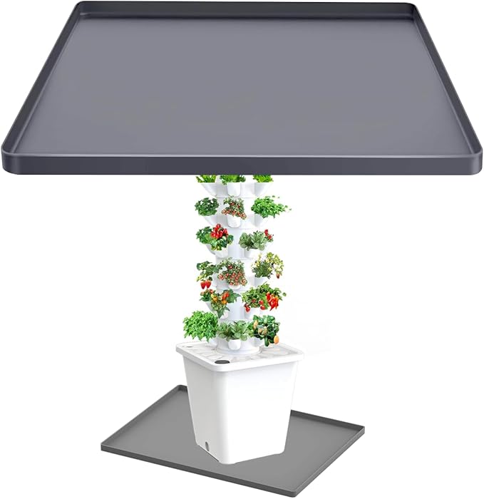 Hydroponic Tower Mat Hydroponic Garden Mat Extra Large, 24x24" Garden Tower Silicone Pad with Raised Edge, Indoor Growing System Drip Pan Hydroponics Container Tray Herb Gardening Floor Protector Soft