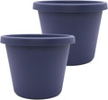 The HC Companies 12 Inch Prima Round Planter Pots w/Drainage Holes & Rolled Rim, Lightweight UV-Resistant Plastic Indoor & Outdoor Planters, 2-Pack Flower Pots for Garden & Home Decor, Twilight Blue