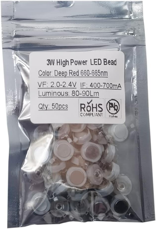 50 pcs High Power Led Chip 3W Deep Red Plant Grow Light (660nm-665nm / 400mA-700mA / DC 2V-2.4V / 3 Watt) SMD COB Emitter Diode Components 3 W Bead for DIY Hydroponic / Flower Growing Lamps