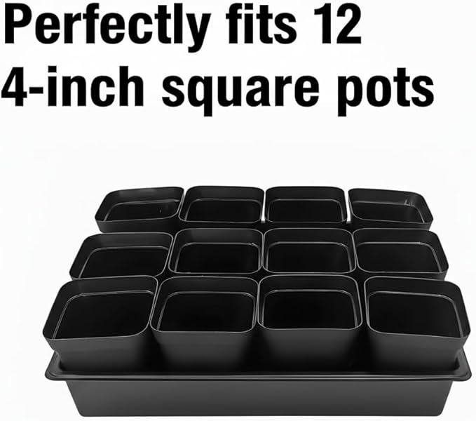 Seed Starter Tray, 10 Packs Plant Tray, Durable Plastic Growing Trays, Stackable Seedling Starter Trays Perfect for Indoor, Outdoor, Greenhouses, 16.5" L x 13.2" W x 2.8" H - Black