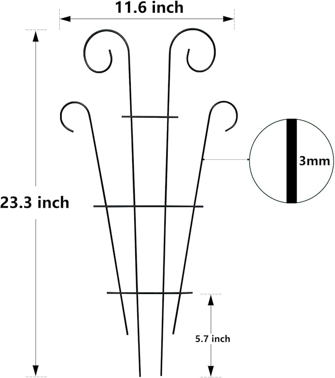 4 Pack 23 Inch Plant Trellis for Potted Plants, Metal Garden Trellis for Climbing Plants, Indoor Outdoor Decorative Vine Support for Pots, Wave Shape, Black